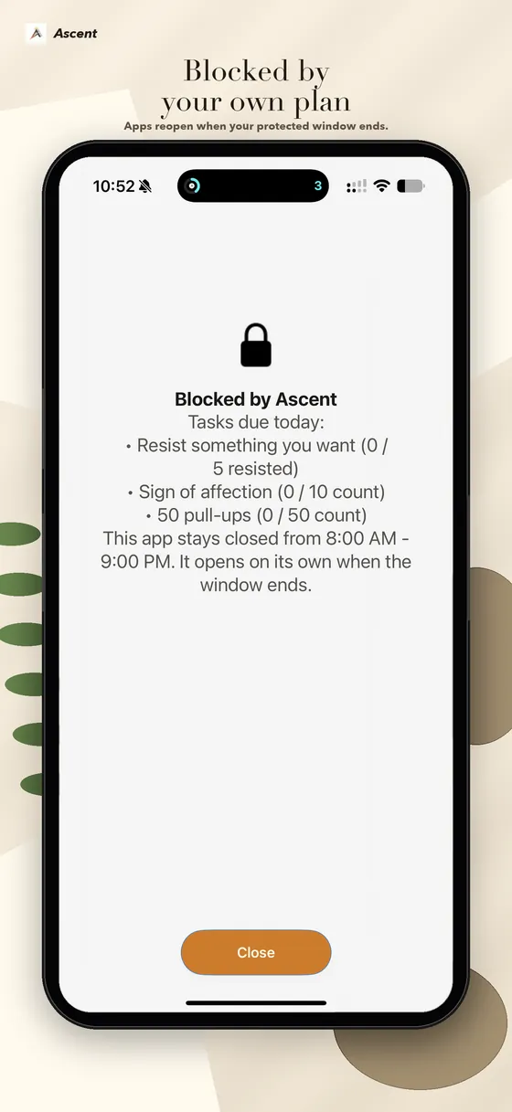 Blocked by your own plan — apps reopen when the window ends