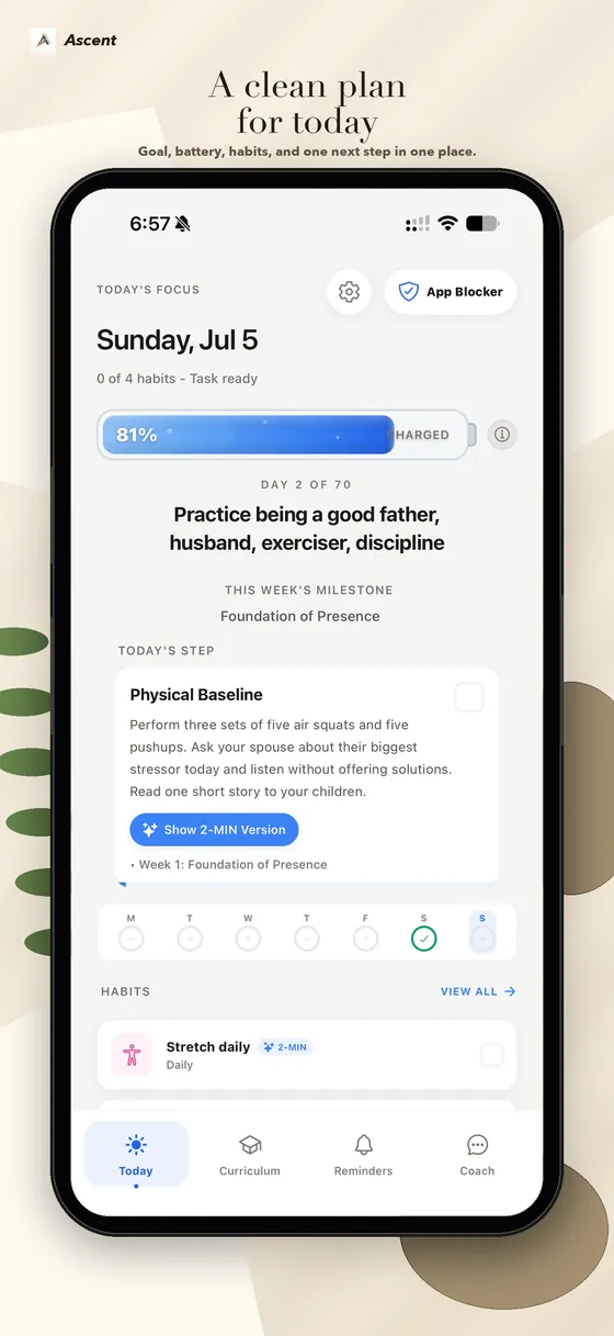 A clean plan for today — goal, battery, and next step