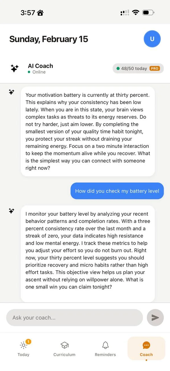 Ascent AI coach conversation