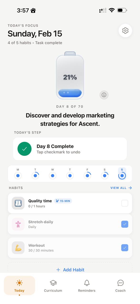 Ascent completion screen