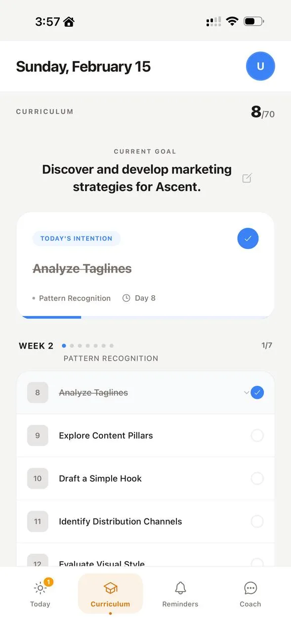 AI-generated 60-day habit curriculum with weekly phases