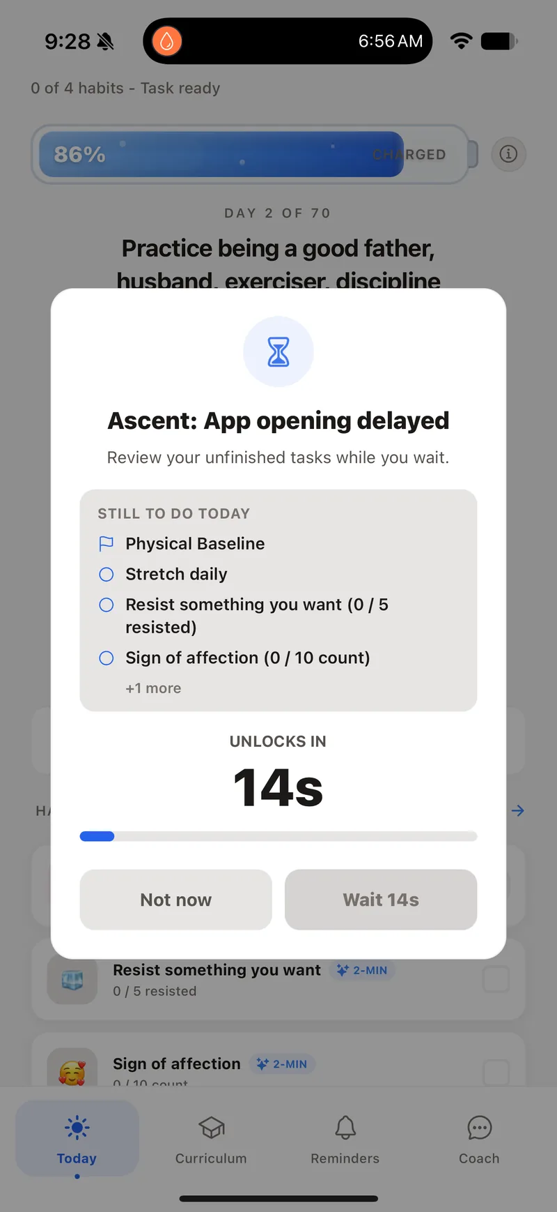 Ascent delaying a distracting app from opening