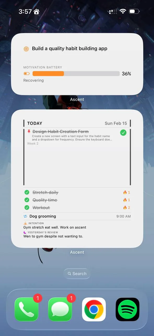 Ascent widgets on iPhone home screen